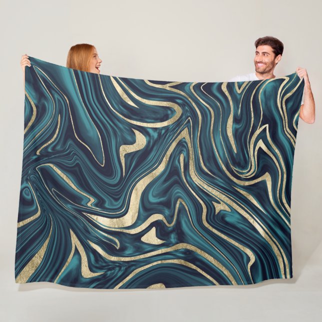 Aquamarines blaues Gold-Marmor #1 Fleecedecke (Beispiel)