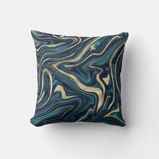 Aquamarines blaues Gold-Marmor #1 Kissen (Vorderseite)
