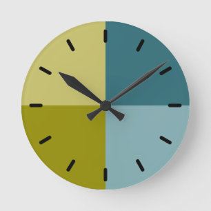 Aquamarines blaues Goldgelb-olivgrünes Grün Runde Wanduhr