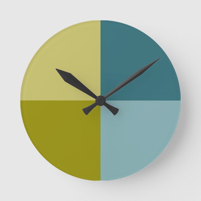 Aquamarines blaues Goldgelb Runde Wanduhr (Vorderseite)