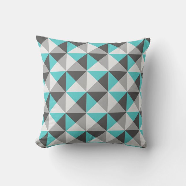 Aquamarines blaues Grau-geometrisches Kissen (Vorderseite)
