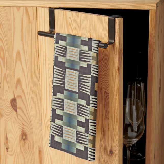 Aquamarines blaues graues Tan Taupe Brown Tribal A Geschirrtuch (Drittel gefaltet)