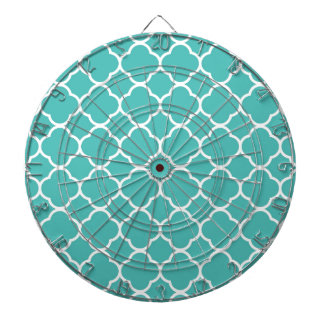 Aquamarines blaues Grün Quatrefoil Muster Dartscheibe