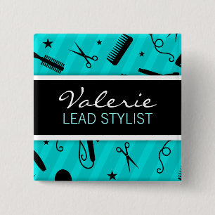 Aquamarines blaues Haar-Salon-Namen-Abzeichen Button
