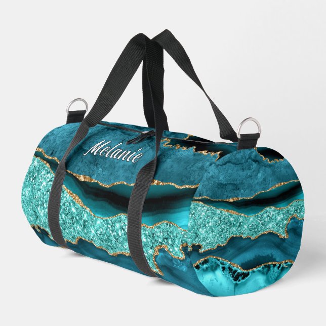 Aquamarines blaues Marmor Türkis mit Individuelle  Duffle Bag (Linke Seite)