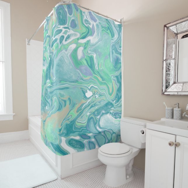 Aquamarines blaues Marmorwasser Kunst Duschvorhang (Beispiel)