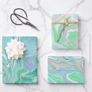 Aquamarines blaues Marmorwasser Kunst Geschenkpapier Set