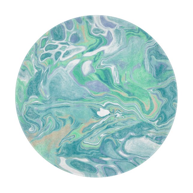 Aquamarines blaues Marmorwasser Kunst Schneidebrett (Vorderseite)