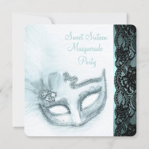 Aquamarines blaues Maskerade-Party Einladung