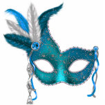 Aquamarines blaues Maskerade-Party Freistehende Fotoskulptur<br><div class="desc">Acrylskulpturausschnitt der hübschen aquamarinen blauen Maskerade-Partytabellendekoration der Federmaske lila.</div>