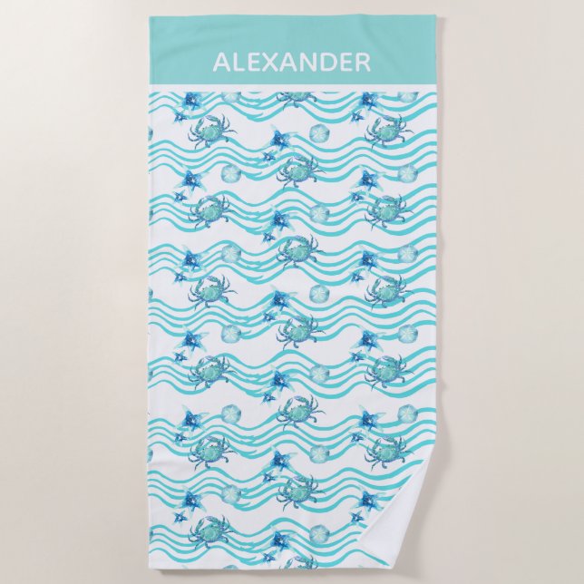 Aquamarines blaues Meer Strandtuch (Vorderseite)