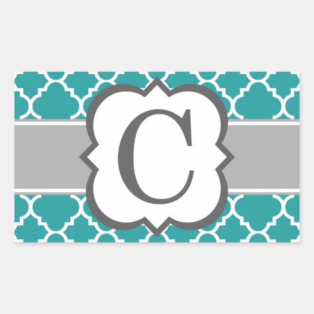 Aquamarines blaues Monogramm Letter C Quatrefolie Rechteckiger Aufkleber (Vorderseite)