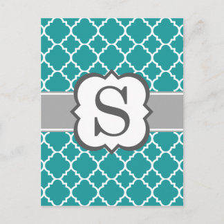 Aquamarines blaues Monogramm Letter S Quatrefolie Postkarte