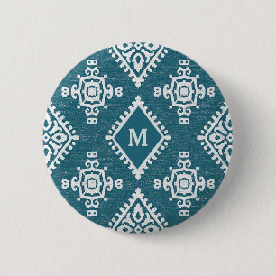 Aquamarines blaues Muster des Monogramm- Amadora Button