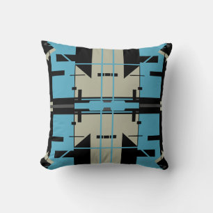 Aquamarines blaues Olive Black Bold Geometric Mosa Kissen