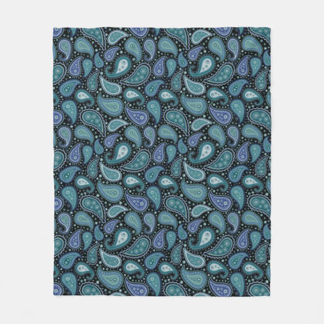 Aquamarines blaues Paisley-Floral-Muster Fleecedecke (Vorderseite)