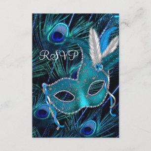 Aquamarines blaues Pfau-Masken-Maskerade-Party RSVP Karte