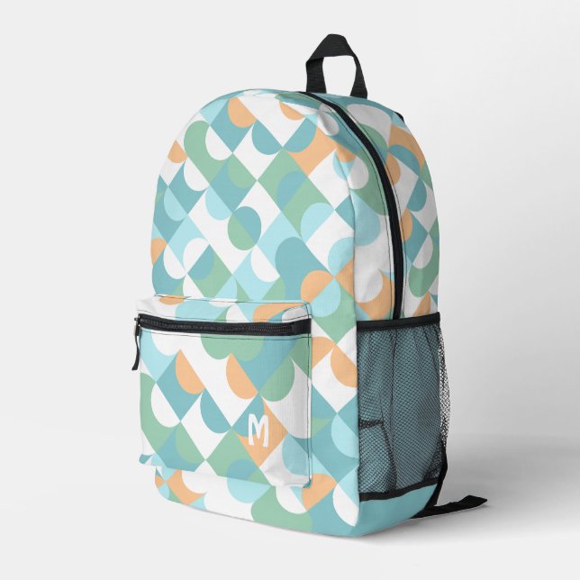 Aquamarines blaues Pfirsich Orange Art Bedruckter Rucksack (Rückseitige Ecke Rechts)