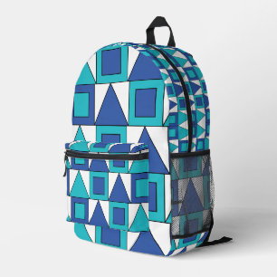 Aquamarines blaues Quadrat-Dreieck Geometrie Bedruckter Rucksack