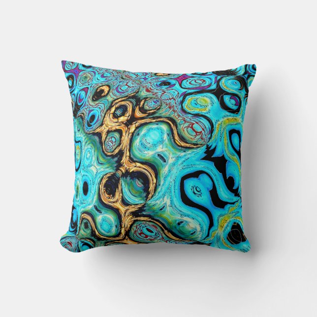 Aquamarines blaues Rippel Abstraktes Throw Kissen (Vorderseite)