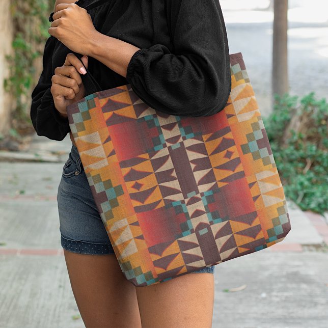 Aquamarines blaues Rotes Brown Orange Tribal Art M Tasche (Von Creator hochgeladen)