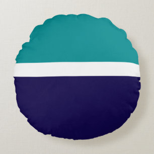 Aquamarines, blaues Schlichtes Farbblockdesign Rundes Kissen