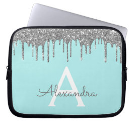 Aquamarines blaues Silber-Glitzer-Sparkon-Monogram Laptopschutzhülle
