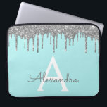 Aquamarines blaues Silber-Glitzer-Sparkon-Monogram Laptopschutzhülle<br><div class="desc">Aquamarin Blau - Aqua und Silver Imitats Dripping Modern and Elegant Girly Glitzer and Sparkle Elegant Monogram Case. Dieser Fall kann so angepasst werden,  dass er Ihren Anfangs- und Vornamen enthält.</div>