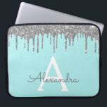 Aquamarines blaues Silber-Glitzer-Sparkon-Monogram Laptopschutzhülle<br><div class="desc">Aquamarin Blau - Aqua und Silver Imitats Dripping Modern and Elegant Girly Glitzer and Sparkle Elegant Monogram Case. Dieser Fall kann so angepasst werden,  dass er Ihren Anfangs- und Vornamen enthält.</div>