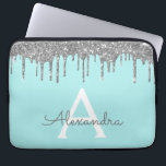 Aquamarines blaues Silber-Glitzer-Sparkon-Monogram Laptopschutzhülle<br><div class="desc">Aquamarin Blau - Aqua und Silver Imitats Dripping Modern and Elegant Girly Glitzer and Sparkle Elegant Monogram Case. Dieser Fall kann so angepasst werden,  dass er Ihren Anfangs- und Vornamen enthält.</div>