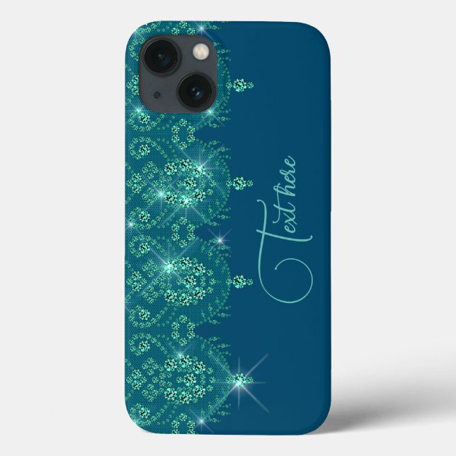 Aquamarines blaues Spitzen, elegantes Funkeln Case-Mate iPhone Hülle (Rückseite)