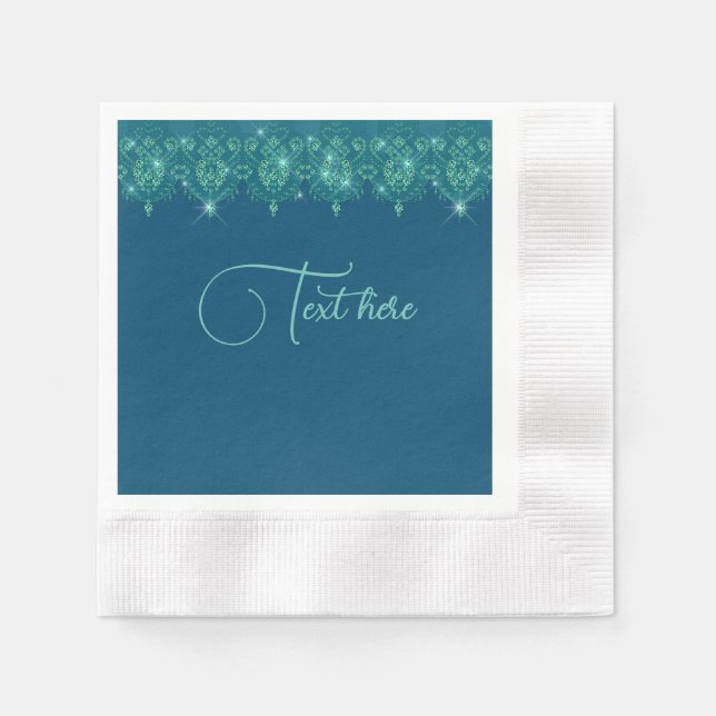 Aquamarines blaues Spitzen, elegantes Funkeln Serviette (Vorderseite)