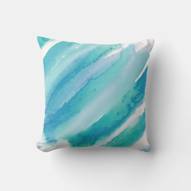 Aquamarines blaues Türkis Grün Ombre Wasserfarbe Kissen (Vorderseite)