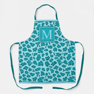 Aquamarines blaues Türkis mit grünem Leopard Schürze