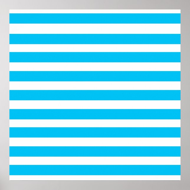 Aquamarines blaues Türkis- und Weißstreifenmuster Poster (Vorne)
