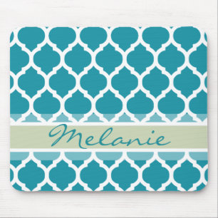 Aquamarines blaues und hellgraues Gittermuster Mousepad