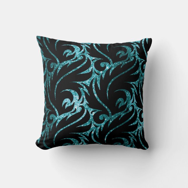 Aquamarines blaues und schwarzes kissen (Vorderseite)