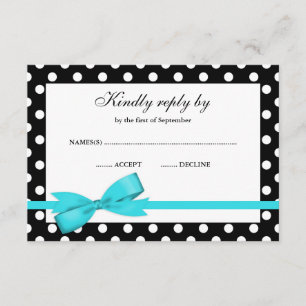 Aquamarines blaues und schwarzes Polka-Punkt-Bogen RSVP Karte