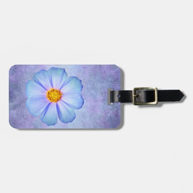 Aquamarines blaues und violettes Gänseblümchen auf Gepäckanhänger (Vorderseite horizontal)