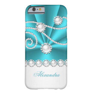 Aquamarines blaues und weißes Imitat-Diamant-Juwel Barely There iPhone 6 Hülle