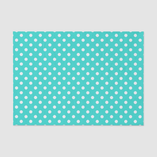 Aquamarines blaues und weißes Polka-Punkt-Muster Seidenpapier (Vorderseite)