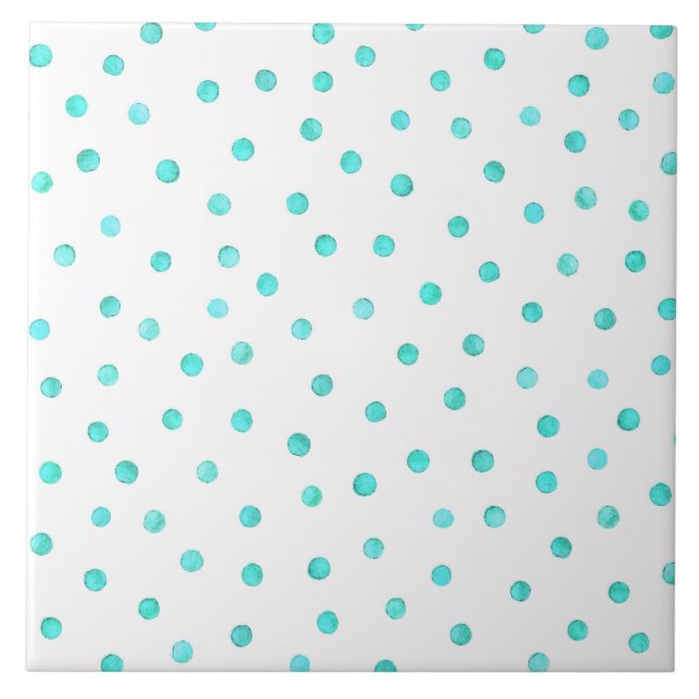 Aquamarines blaues weißes Confetti-Punkt-Muster Fliese (Vorderseite)