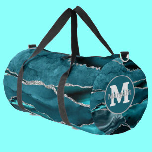 Aquamarines Blue Agate Gemstone Monogram Large Duf Duffle Bag
