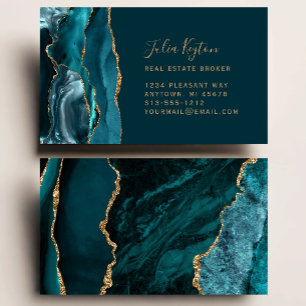 Aquamarines Blue Agate Geode Gold Glitzer Real Anw Visitenkarte