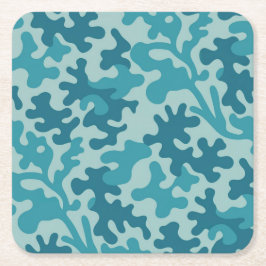 Aquamarines Blue Camouflage Square Untersetzer Set