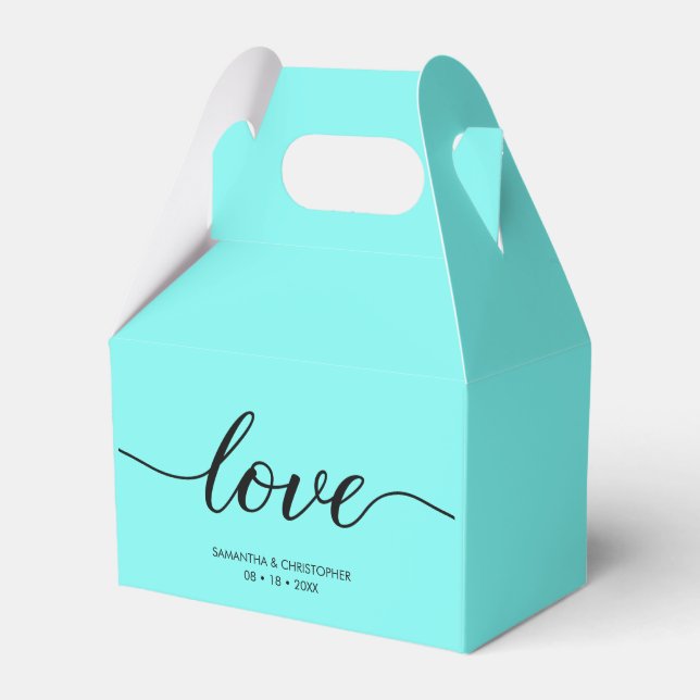 Aquamarines Blue Custom Elegante Liebe Skript Hoch Geschenkschachtel (Vorderseite)