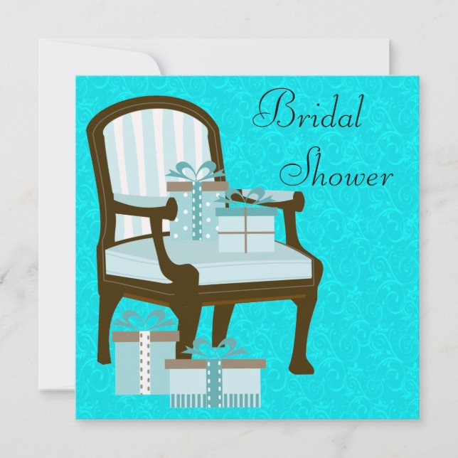 Aquamarines Blue Damask Sessellift Geschenke Braut Einladung (Vorderseite)