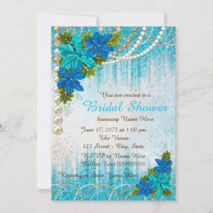 Aquamarines Blue Floral Pearl Brautparty Einladung