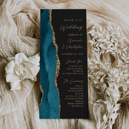 Aquamarines Blue Gold Agate Dark Wedding Programm