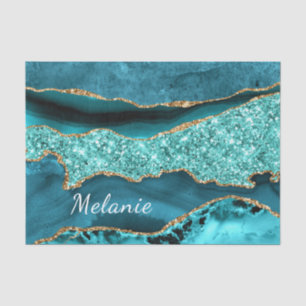 Aquamarines Blue Gold Aqua Individuelle Name Tissu Seidenpapier